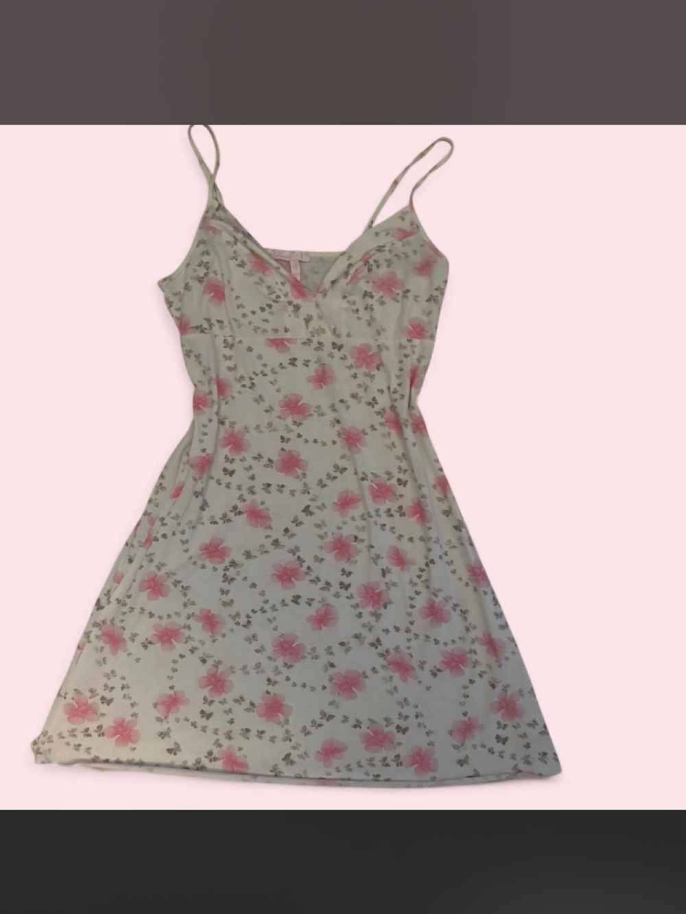 Y2K 2000s Floral Pink and Brown Hibiscus Butterfly Slip Dress - Picture 2 of 7